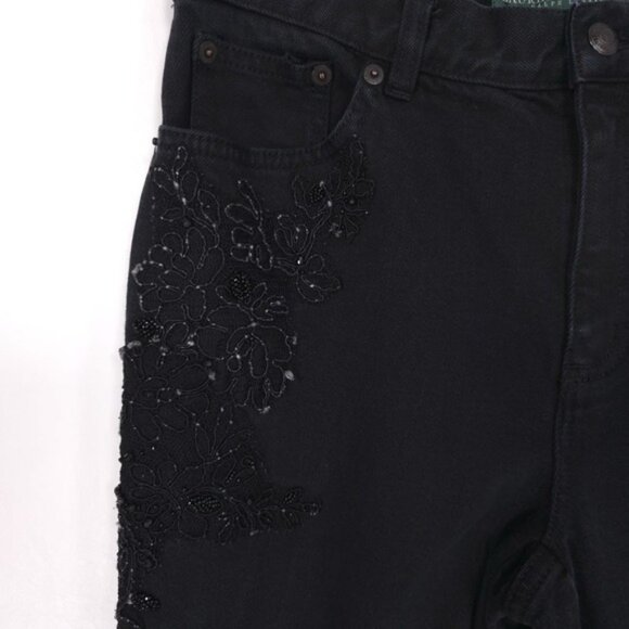 RALPH LAUREN Women's Jeans 4 Vintage HONG KONG MADE Black Beaded Floral - Picture 12 of 16